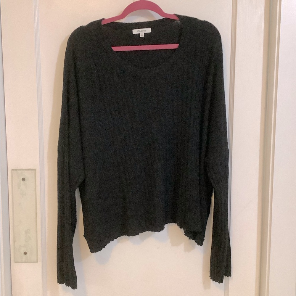Madewell  BLACK ribbed, cropped sweater. 2x (photos lightened to show details)